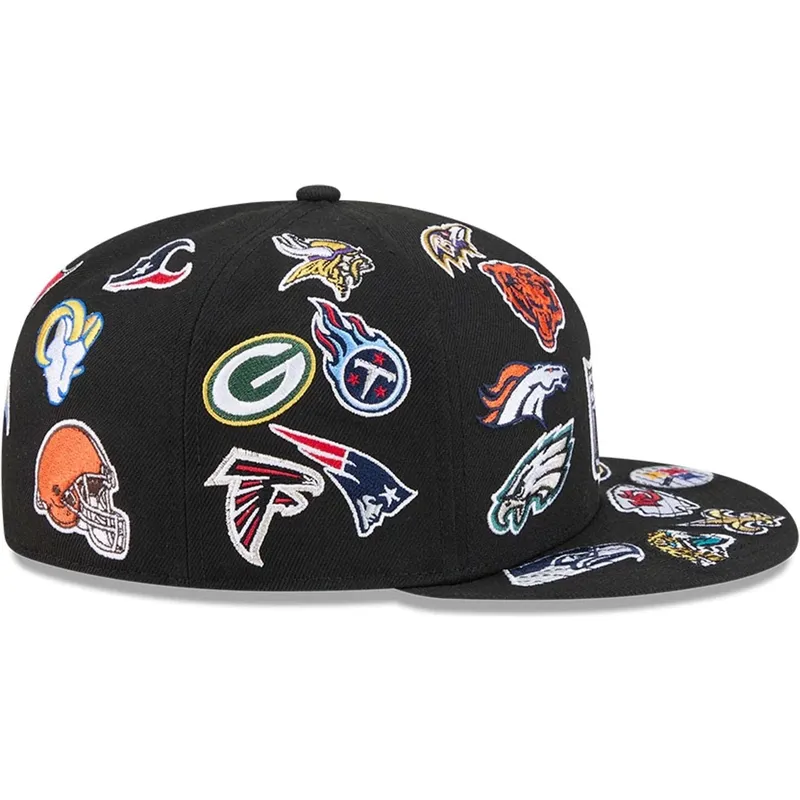 cappello-piatto-nero-aderente-59fifty-all-over-di-nfl-di-new-era
