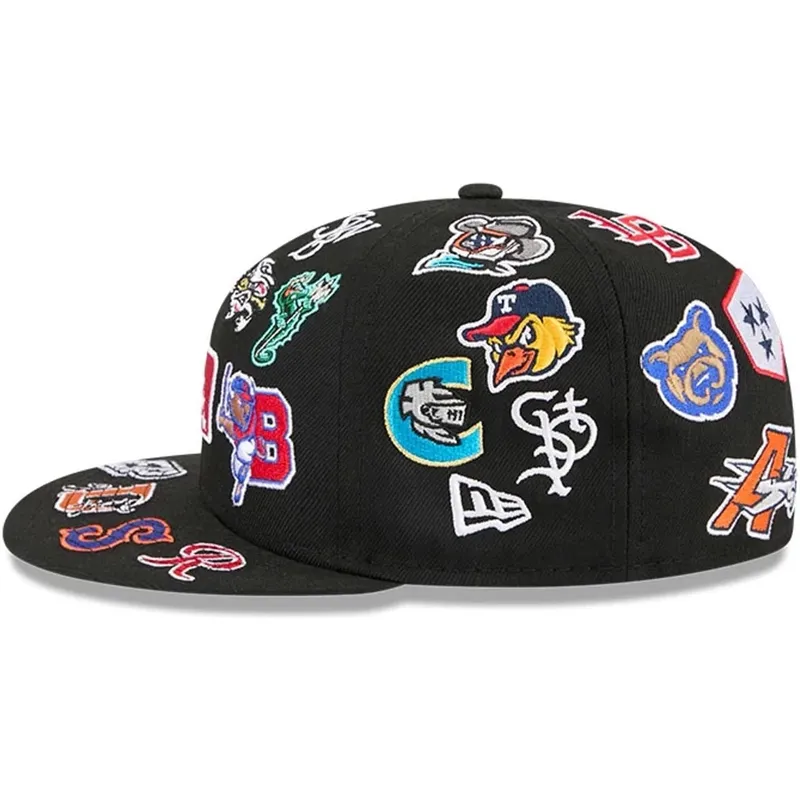 cappello-piatto-nero-aderente-59fifty-all-over-di-milb-di-new-era