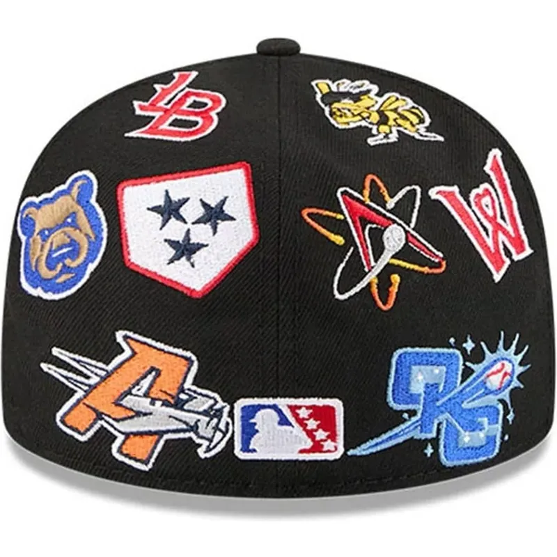 cappello-piatto-nero-aderente-59fifty-all-over-di-milb-di-new-era