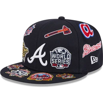 Cappello piatto nero aderente 59FIFTY All Over degli Atlanta Braves MLB di New Era