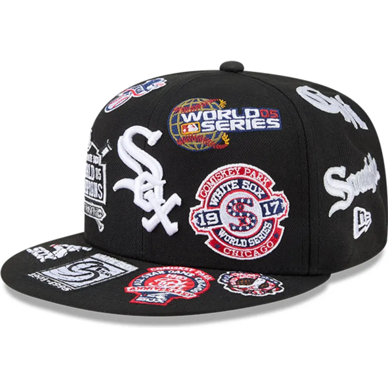 cappello-piatto-nero-aderente-59fifty-all-over-logos-dei-chicago-white-sox-mlb-di-new-era