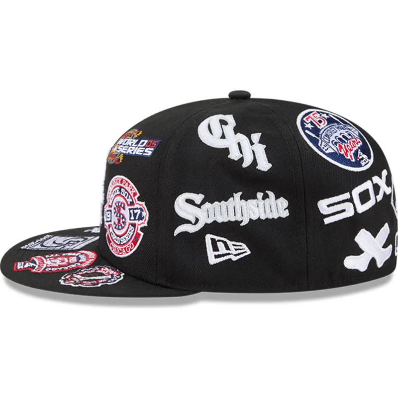 cappello-piatto-nero-aderente-59fifty-all-over-logos-dei-chicago-white-sox-mlb-di-new-era