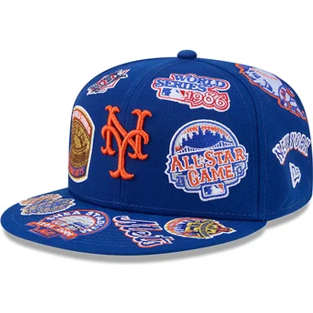 Cappello piatto blu regolabile 59FIFTY All Over dei New York Mets MLB di New Era