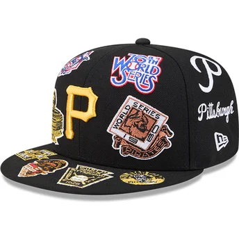 Cappello piatto nero aderente 59FIFTY All Over dei Pittsburgh Pirates MLB di New Era
