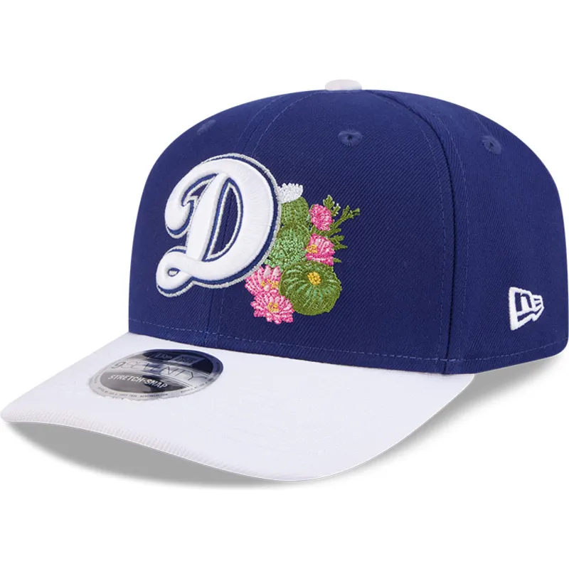 casquette-courbee-bleue-et-blanche-snapback-9seventy-stretch-snap-flower-los-angeles-dodgers-mlb-new-era