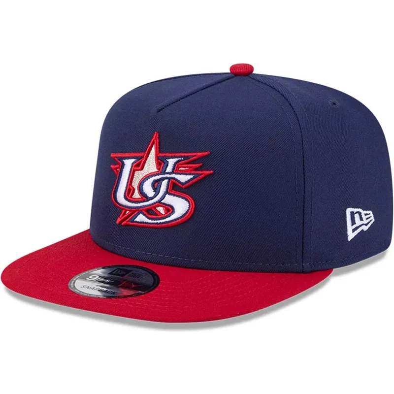 cappello-piatto-blu-marino-e-rosso-snapback-9fifty-a-frame-usa-2026-world-baseball-classic-di-new-era