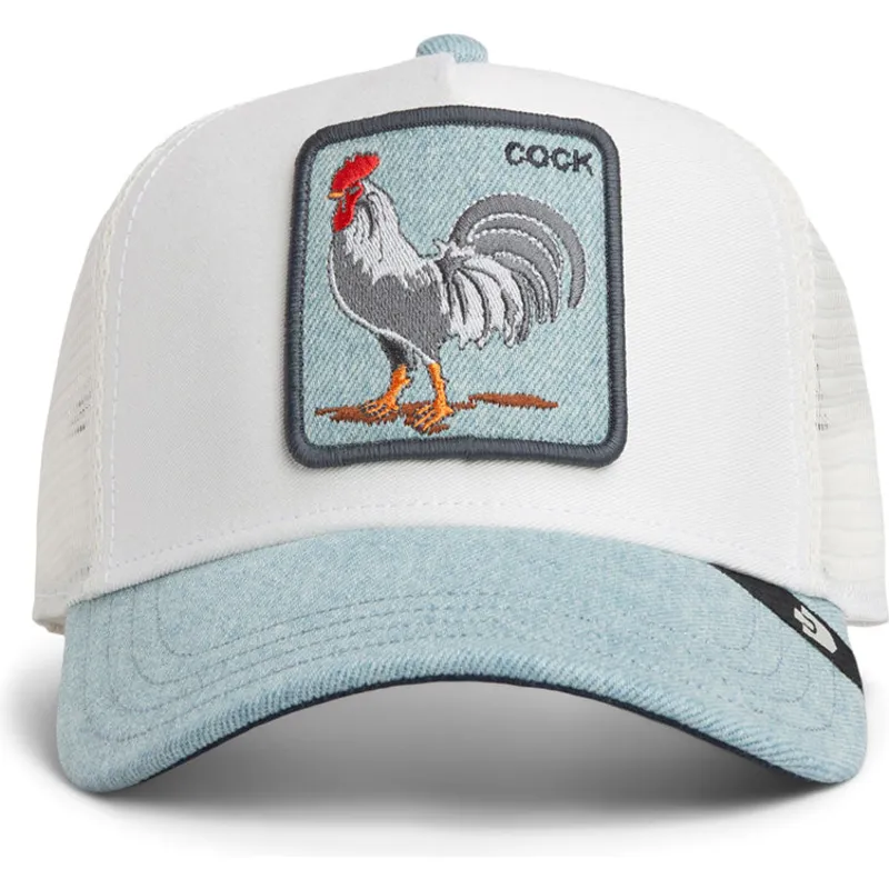 casquette-trucker-blanche-et-bleue-coq-cock-denim-rooster-the-farm-goorin-bros