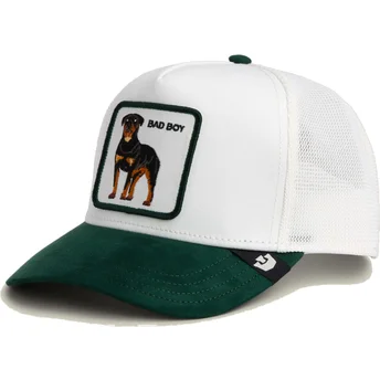 Trucker kasket hvid og grøn hund rottweiler Microsuede Bad Boy The Farm fra Goorin Bros.