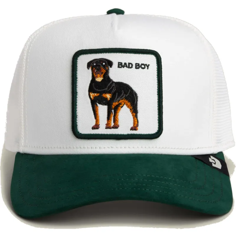 truckerkeps-vit-och-gron-hund-rottweiler-microsuede-bad-boy-the-farm-fran-goorin-bros