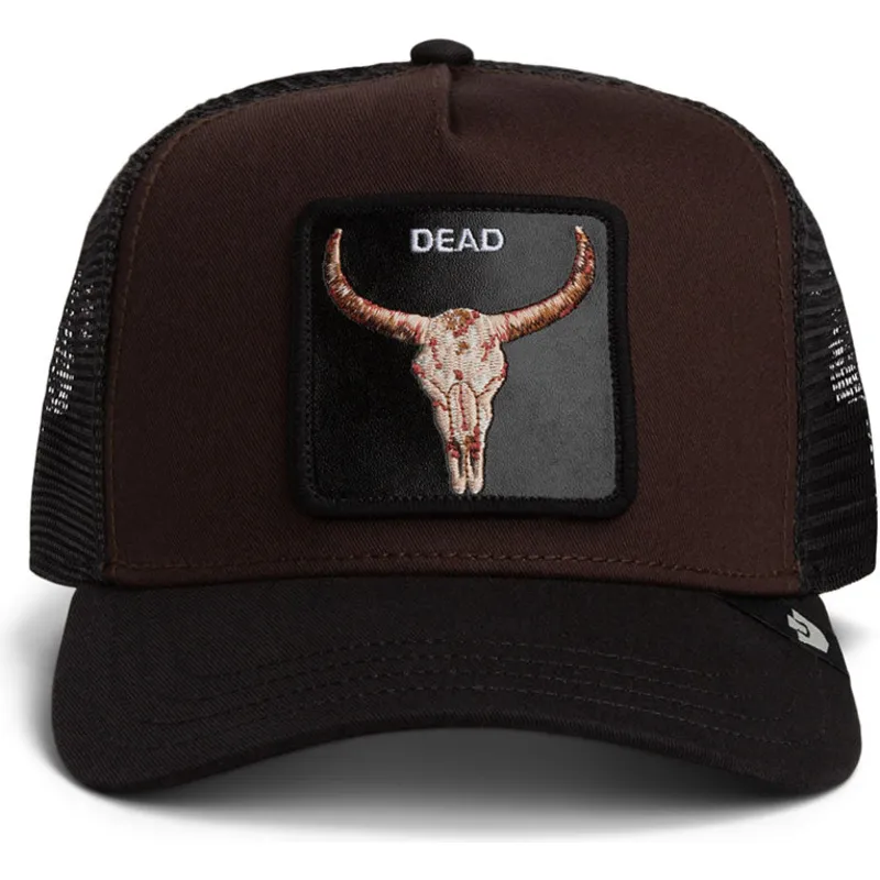 trucker-kasket-brun-og-sort-kranium-dead-skull-the-farm-fra-goorin-bros