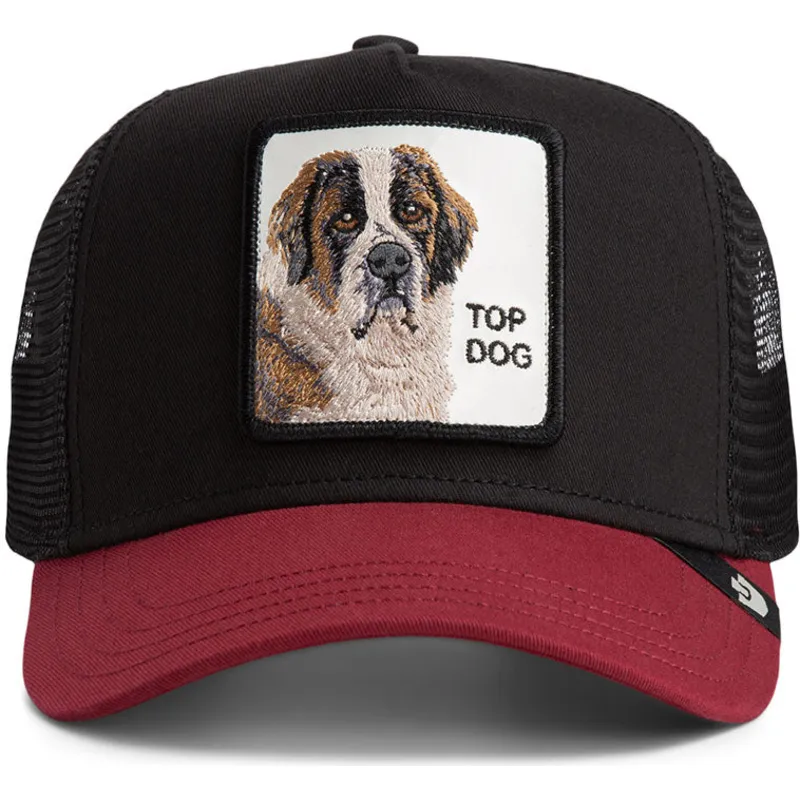 casquette-trucker-noire-et-rouge-chien-crush-top-dog-the-farm-goorin-bros
