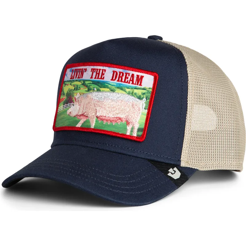 trucker-kasket-marinebla-gris-livin-the-dream-greener-grass-the-farm-fra-goorin-bros