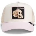 trucker-kasket-beige-og-lyserod-kranium-the-cancelled-skull-whisper-the-farm-fra-goorin-bros