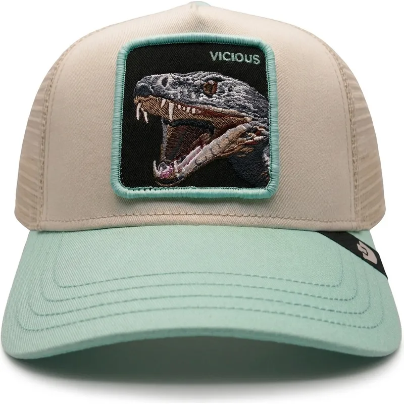 casquette-trucker-beige-et-verte-serpent-gummy-vicious-the-farm-goorin-bros