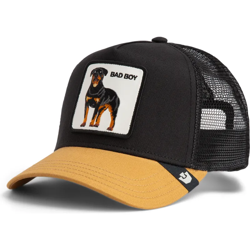 casquette-trucker-noire-et-marron-chien-rottweiler-bad-boy-the-farm-goorin-bros