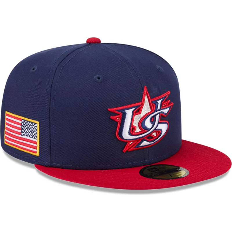 cappello-piatto-blu-marino-e-rosso-regolabile-59fifty-usa-2026-world-baseball-classic-di-new-era