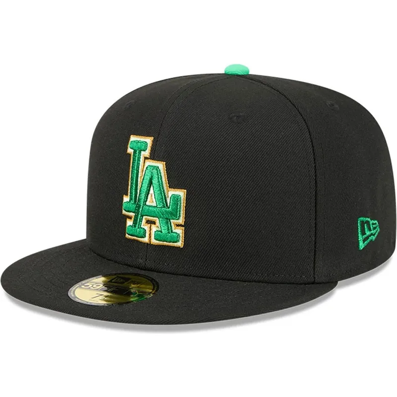 cappello-piatto-nero-aderente-59fifty-saint-patrick-s-day-dei-los-angeles-dodgers-mlb-di-new-era