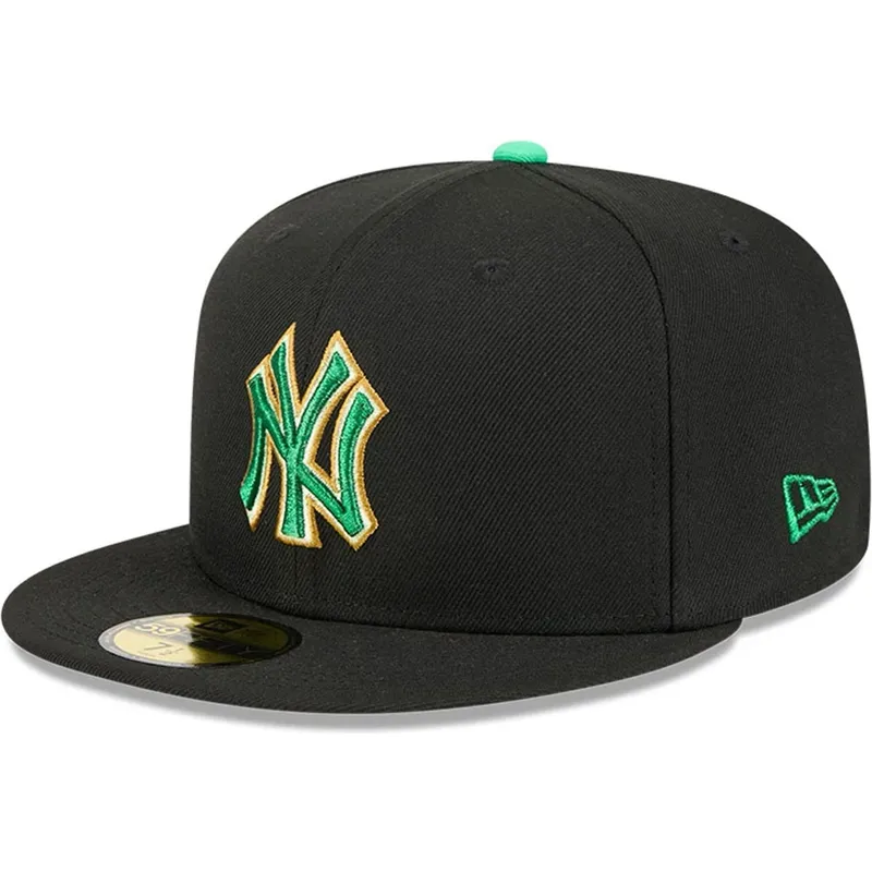 cappello-piatto-nero-aderente-59fifty-saint-patrick-s-day-dei-new-york-yankees-mlb-di-new-era