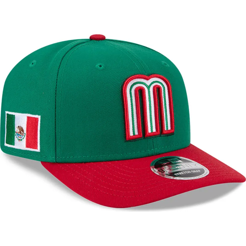 cappellino-curvo-verde-e-rosso-snapback-9seventy-stretch-snap-mexico-2026-world-baseball-classic-di-new-era