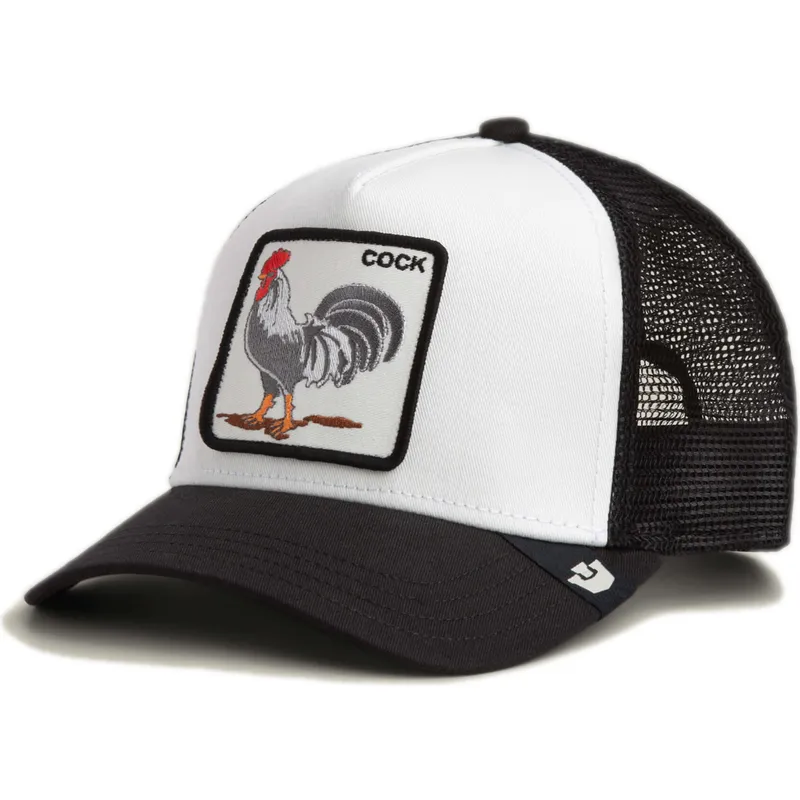 trucker-kasket-hvid-og-sort-hane-cock-rooster-the-farm-fra-goorin-bros