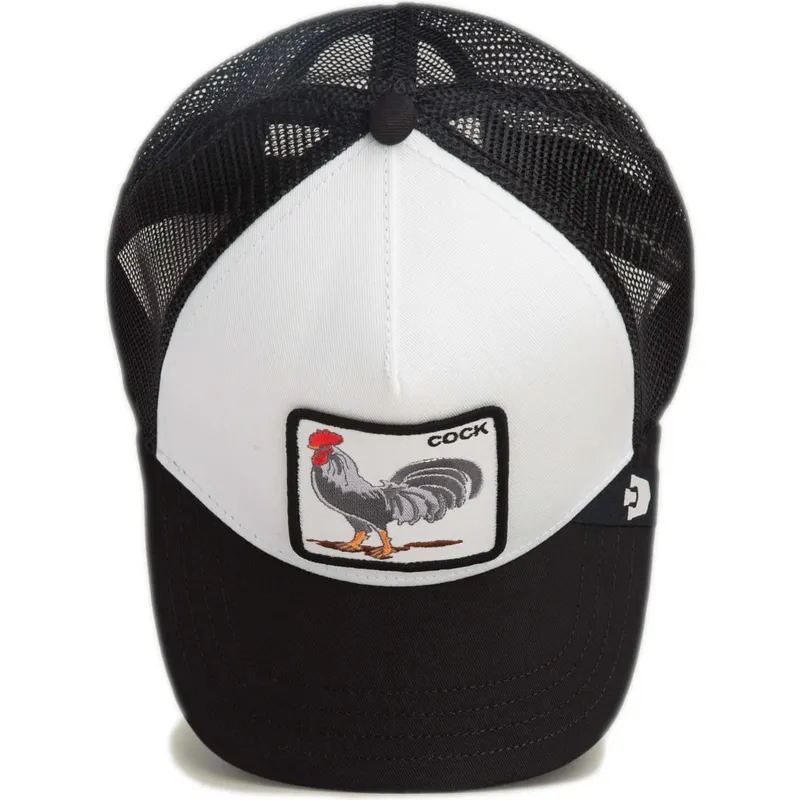 trucker-kasket-hvid-og-sort-hane-cock-rooster-the-farm-fra-goorin-bros