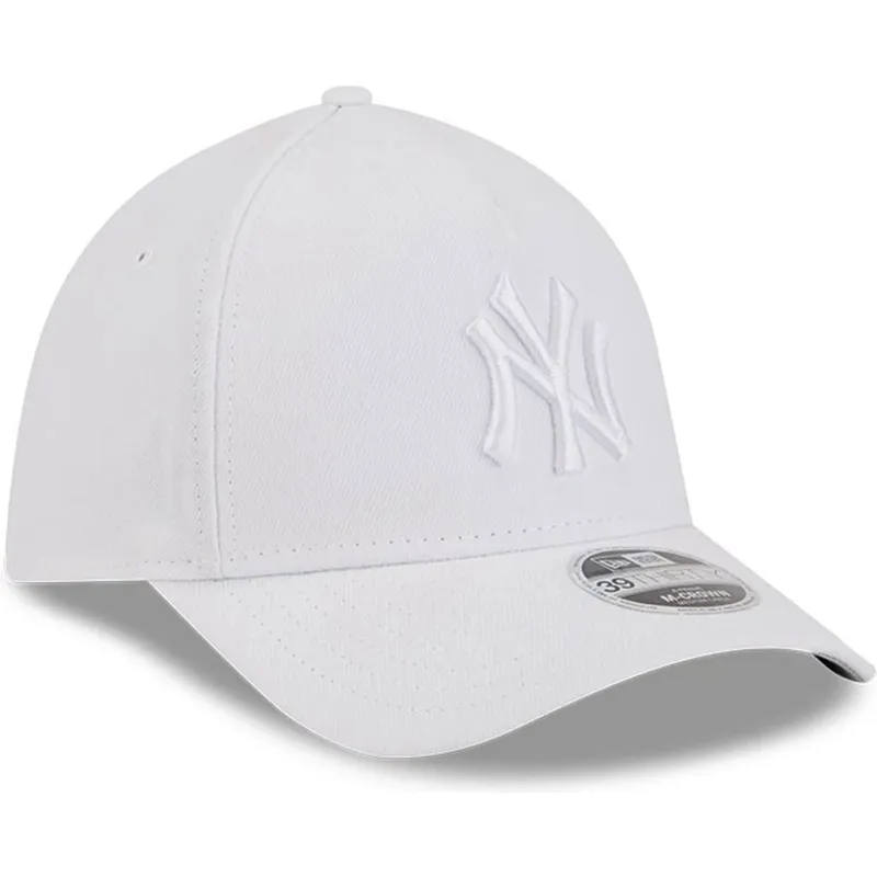 hvid-buet-kasket-justerbar-med-hvidt-logo-39thirty-m-crown-a-frame-fra-new-york-yankees-mlb-fra-new-era
