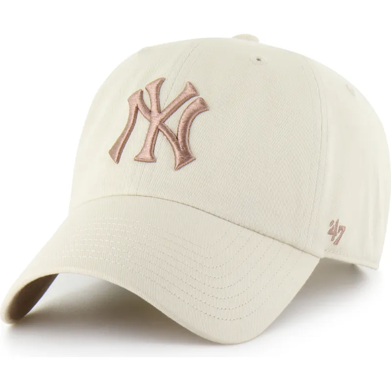 casquette-courbee-beige-ajustable-clean-up-ballpark-mojave-new-york-yankees-mlb-47-brand