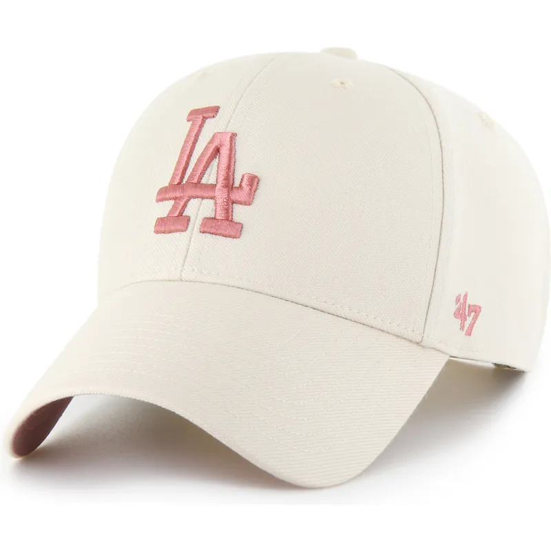 47-brand-curved-brim-pink-logo-mvp-ballpark-los-angeles-dodgers-mlb-beige-snapback-cap