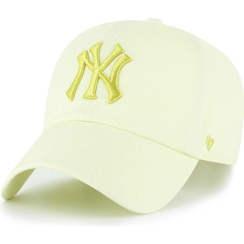 gelbe-gebogene-verstellbare-kappe-mit-gelbem-logo-clean-up-no-loop-label-von-new-york-yankees-mlb-von-47-brand