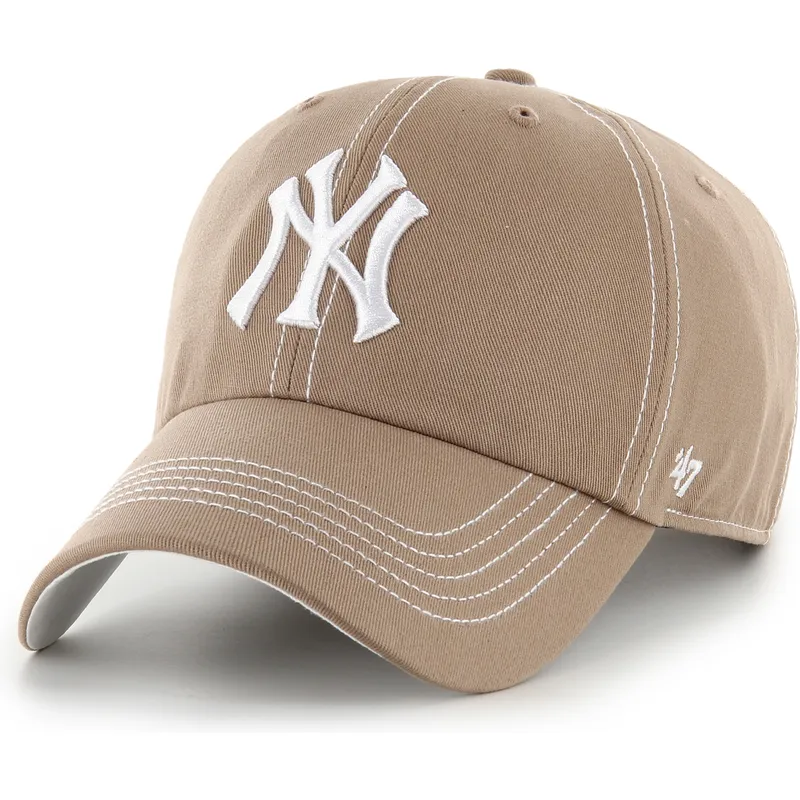 cappellino-curvo-marrone-regolabile-clean-up-contrast-stitch-dei-new-york-yankees-mlb-di-47-brand