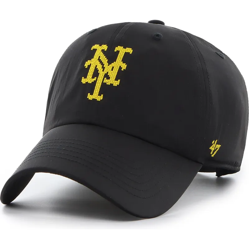 gorra-curva-negra-ajustable-clean-up-eight-bit-hero-de-new-york-mets-mlb-de-47-brand