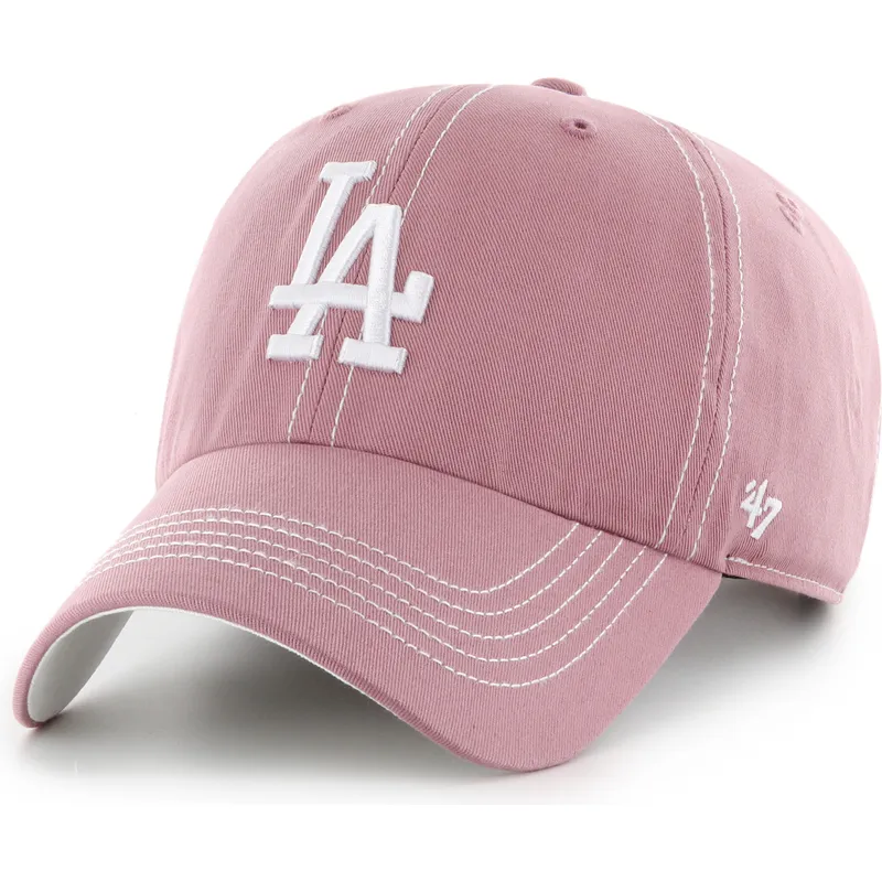 lyserod-justerbar-kurvet-kasket-clean-up-contrast-stitch-fra-los-angeles-dodgers-mlb-fra-47-brand
