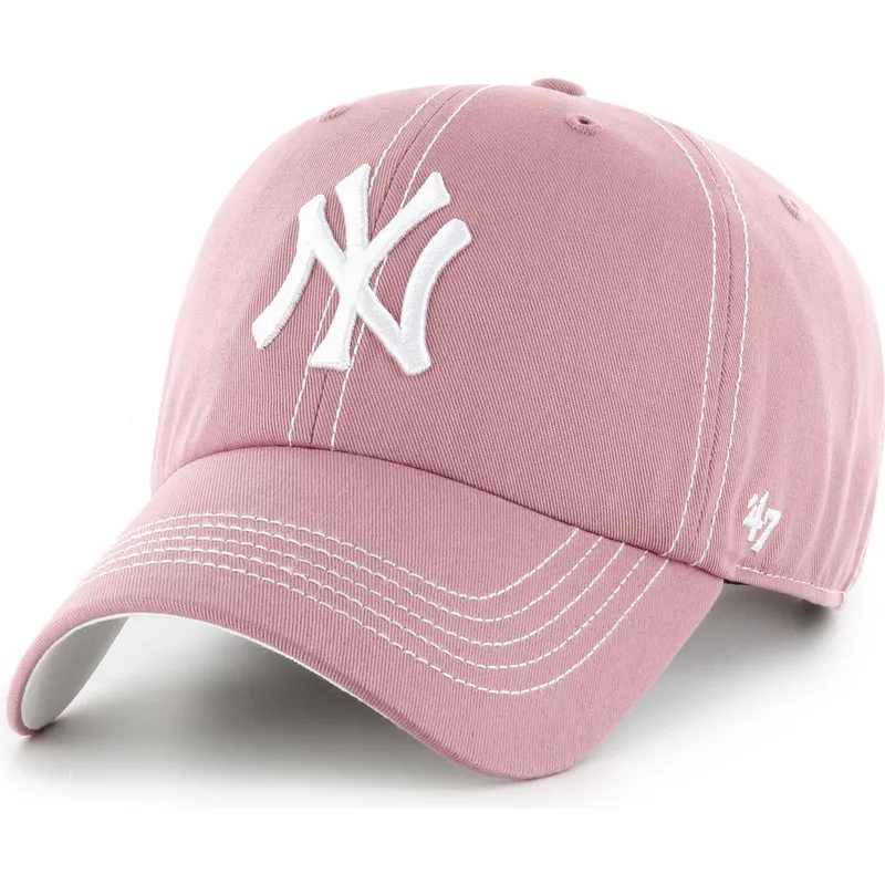 rosa-verstellbare-curved-cap-clean-up-contrast-stitch-der-new-york-yankees-mlb-von-47-brand