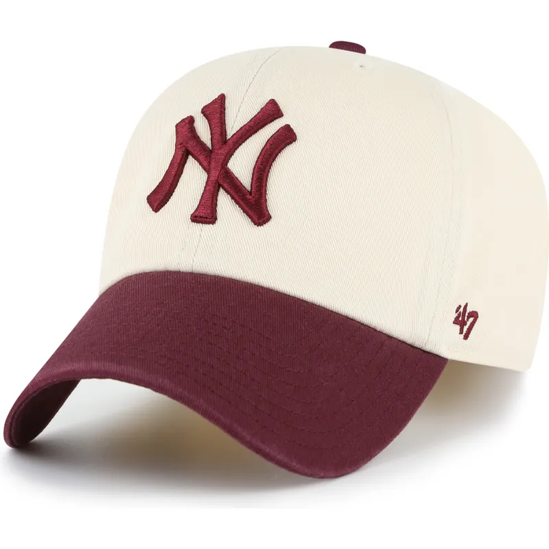 cappellino-curvo-beige-e-granata-regolabile-clean-up-two-tone-no-loop-label-dei-new-york-yankees-mlb-di-47-brand