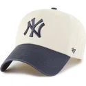 47-brand-curved-brim-clean-up-two-tone-no-loop-label-new-york-yankees-mlb-beige-and-navy-blue-adjustable-cap