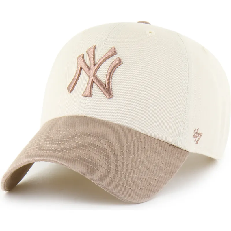 bojd-keps-beige-och-brun-justerbar-clean-up-two-tone-no-loop-label-fran-new-york-yankees-mlb-av-47-brand