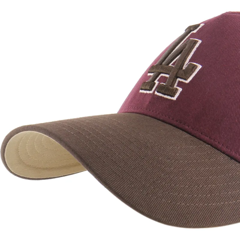 bordeaux-og-brun-buet-snapback-kasket-mvp-dt-sure-shot-two-tone-cotton-fra-los-angeles-dodgers-mlb-fra-47-brand