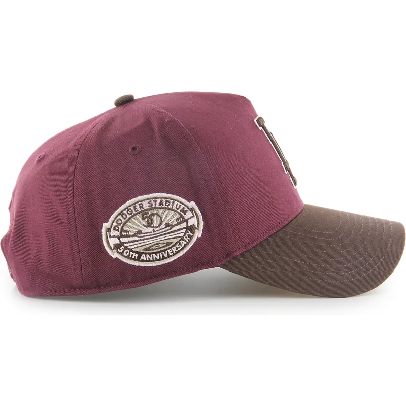 bordeaux-og-brun-buet-snapback-kasket-mvp-dt-sure-shot-two-tone-cotton-fra-los-angeles-dodgers-mlb-fra-47-brand
