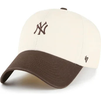 47 Brand Curved Brim Clean Up Base Runner Two Tone New York Yankees MLB Beige and Brown Adjustable Cap