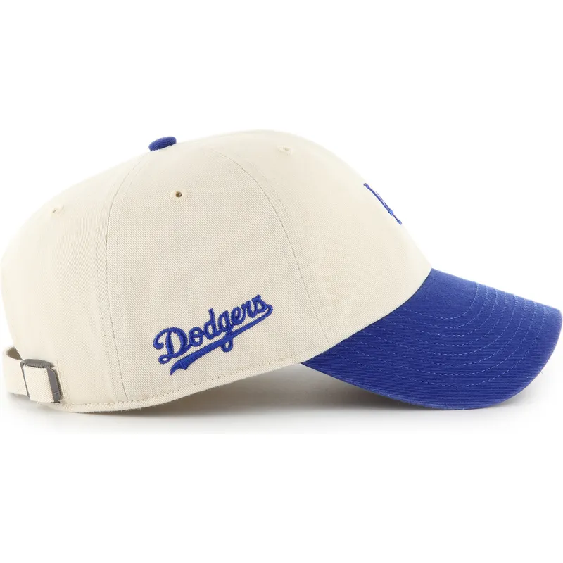 casquette-courbee-beige-et-bleue-ajustable-clean-up-base-runner-sure-shot-two-tone-los-angeles-dodgers-mlb-47-brand
