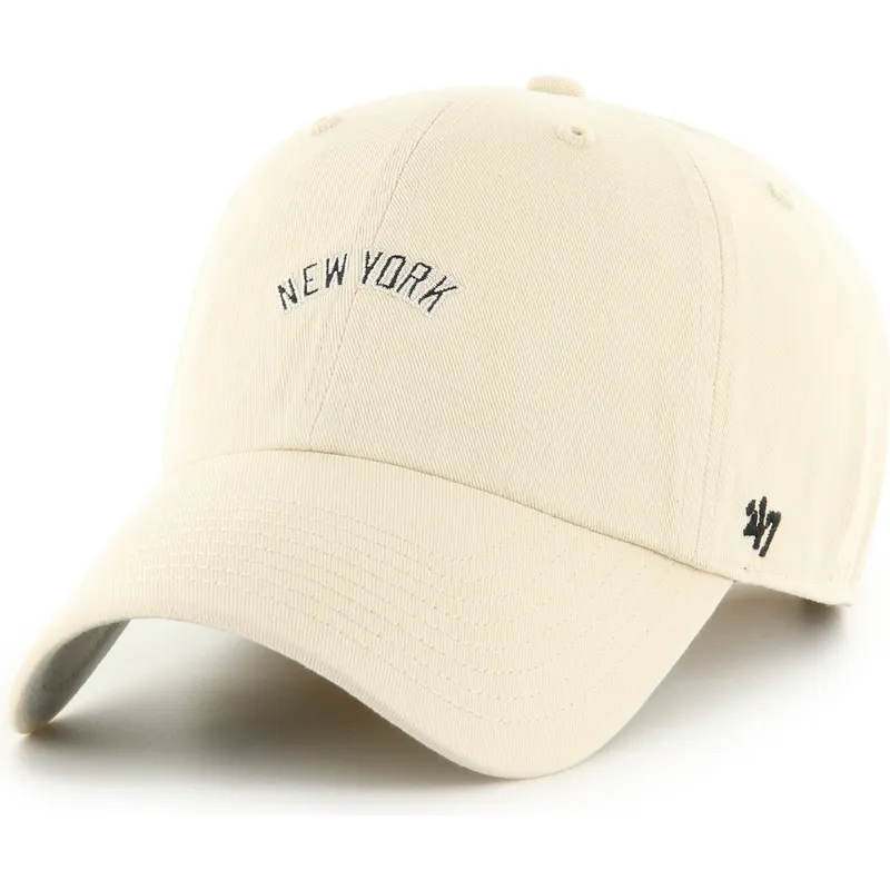 cappellino-curvo-beige-regolabile-clean-up-base-runner-script-dei-new-york-yankees-mlb-di-47-brand