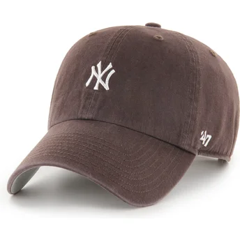47 Brand Curved Brim Clean Up Base Runner Mini Logo New York Yankees MLB Brown Adjustable Cap