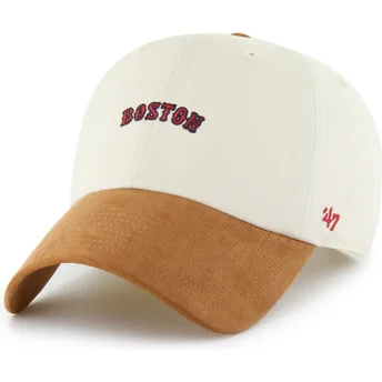 Buet beige og brun justerbar kasket Clean Up Mini Script Suede Visor fra Boston Red Sox MLB fra 47 Brand