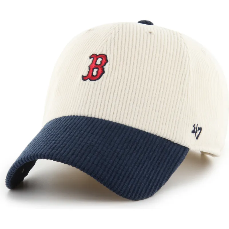 bezowa-i-granatowa-regulowana-czapka-z-daszkiem-clean-up-cord-base-runner-two-tone-boston-red-sox-mlb-od-47-brand