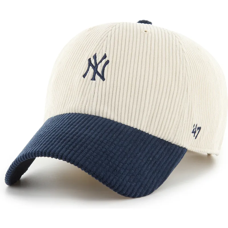 buet-beige-og-marinebla-justerbar-kasket-clean-up-cord-base-runner-two-tone-fra-new-york-yankees-mlb-fra-47-brand