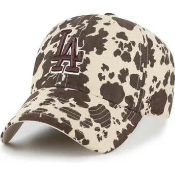 47 Brand Curved Brim Brown Logo Clean Up Bessie Los Angeles Dodgers MLB Brown Adjustable Cap