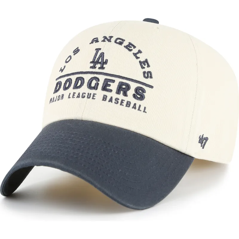 beige-und-marineblaue-gebogene-verstellbare-clean-up-windham-kappe-der-los-angeles-dodgers-mlb-von-47-brand