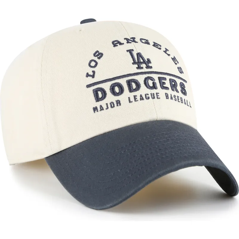 beige-und-marineblaue-gebogene-verstellbare-clean-up-windham-kappe-der-los-angeles-dodgers-mlb-von-47-brand