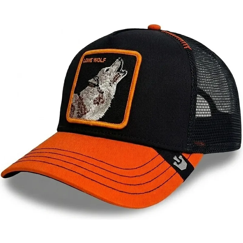 casquette-trucker-noire-et-orange-loup-solo-wolf-fab-farm-goorin-bros