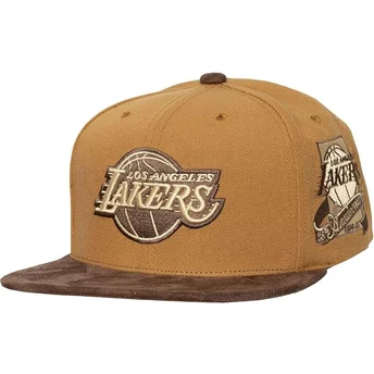 Brązowa płaska czapka regulowana Coffee Strapback Los Angeles Lakers NBA od Mitchell & Ness